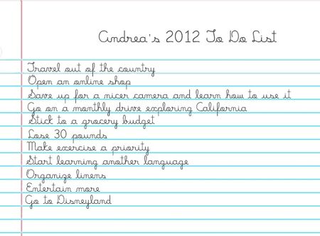 Andrea 2012 To Do List