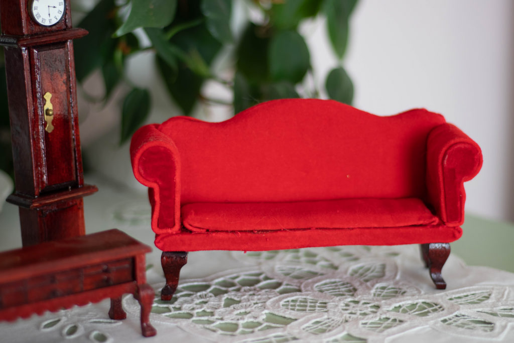 Red dollhouse couch