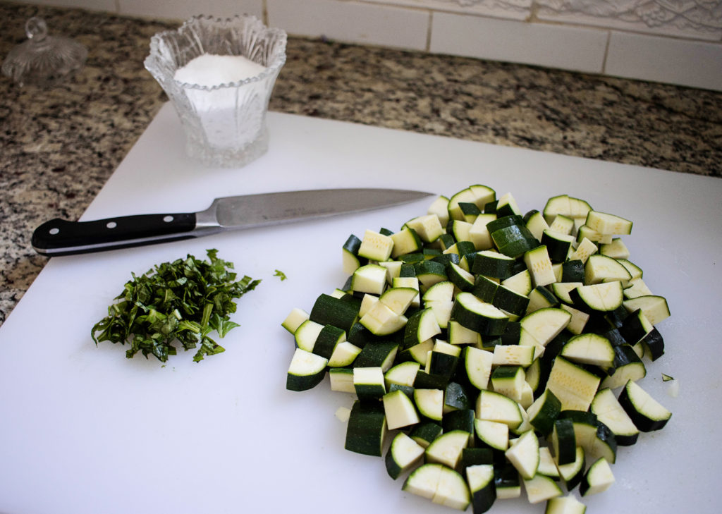 chopped zucchini and basil